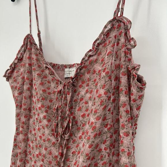 Dress Forum Mini Slip Dress Pink Ditsy Floral Ruffle Smocked Boho Y2K Size M - Picture 3 of 9